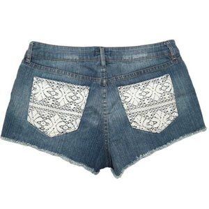 Forever 21 Shorts Womens 27 Blue Crochet Cutoff Stretch Mid Rise 29 in Waist